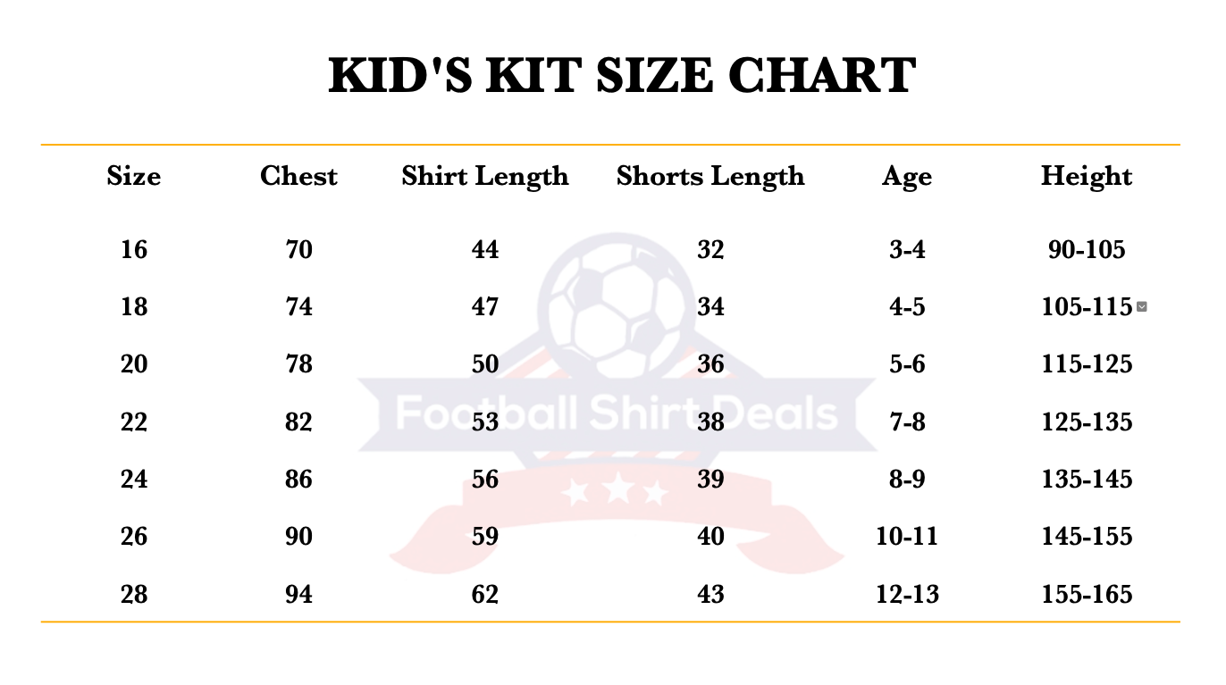 FSDE Kid's Kit Size Chart